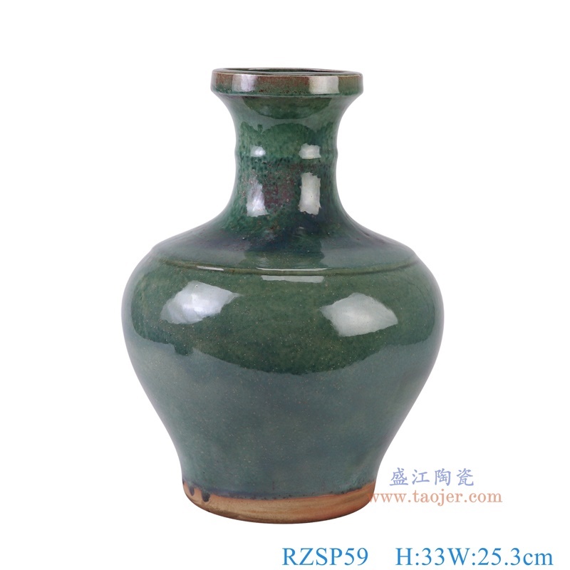 窑变绿色竹节手持壶花瓶罐子,产品编号:RZSP59 产品尺寸(单位cm): 高33直径25.3口径底径15重量3.3KG