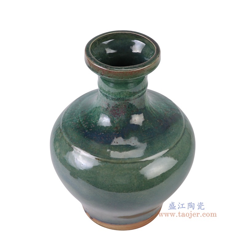 窑变绿色竹节手持壶花瓶罐子,产品编号:RZSP59 产品尺寸(单位cm): 高33直径25.3口径底径15重量3.3KG