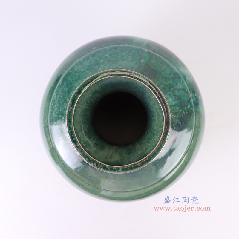 窑变绿色竹节手持壶花瓶罐子,产品编号:RZSP59 产品尺寸(单位cm): 高33直径25.3口径底径15重量3.3KG