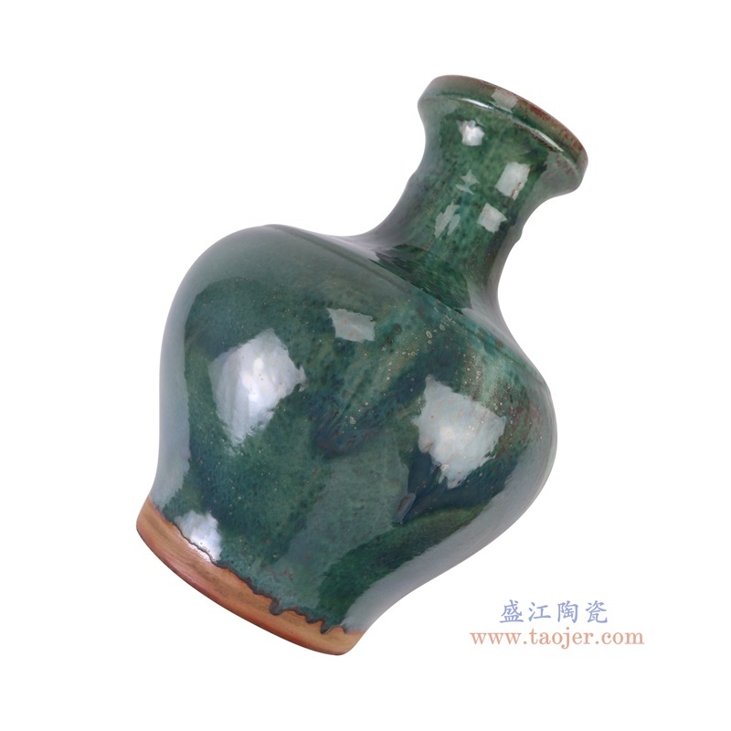 窑变绿色竹节手持壶花瓶罐子,产品编号:RZSP59 产品尺寸(单位cm): 高33直径25.3口径底径15重量3.3KG