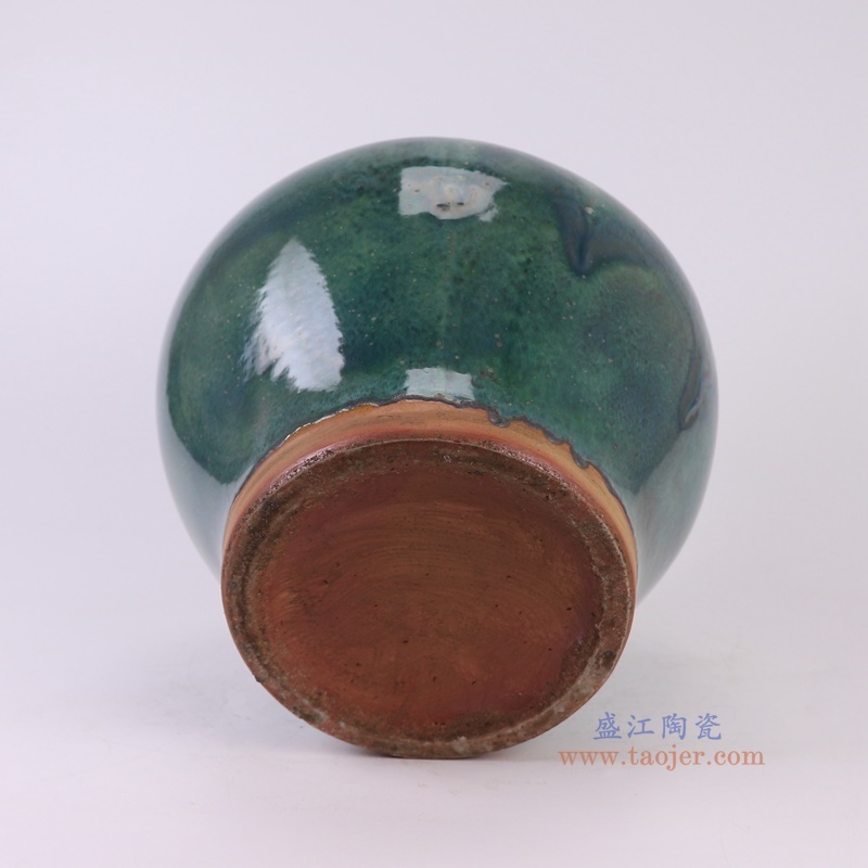 窑变绿色竹节手持壶花瓶罐子,产品编号:RZSP59 产品尺寸(单位cm): 高33直径25.3口径底径15重量3.3KG