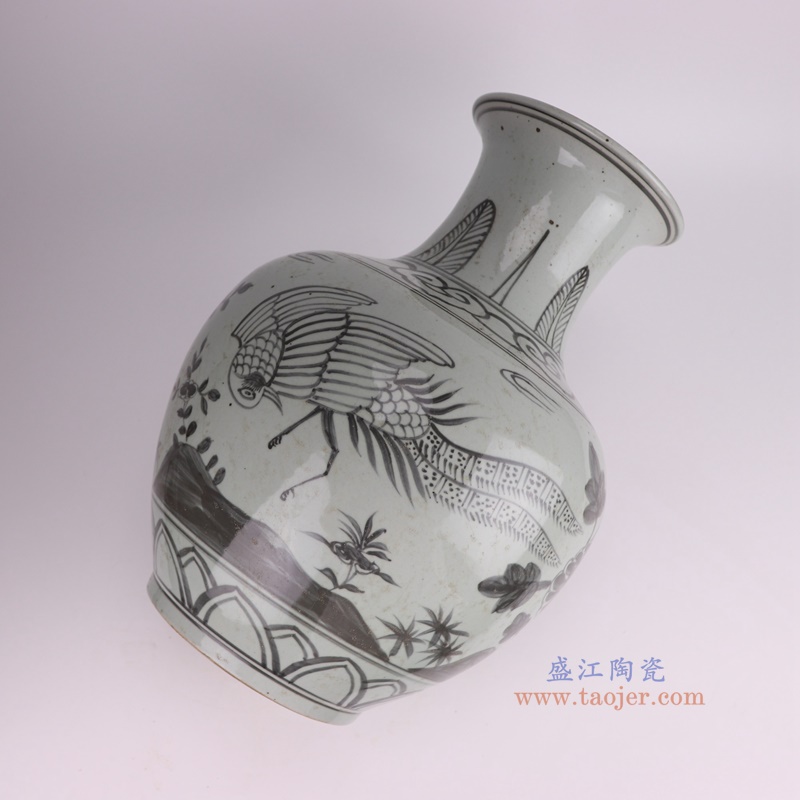 墨彩锦鸡花鸟花瓶,产品编号:RZSX64 产品尺寸(单位cm): 高19.2直径21.5口径底径17重量2.2KG