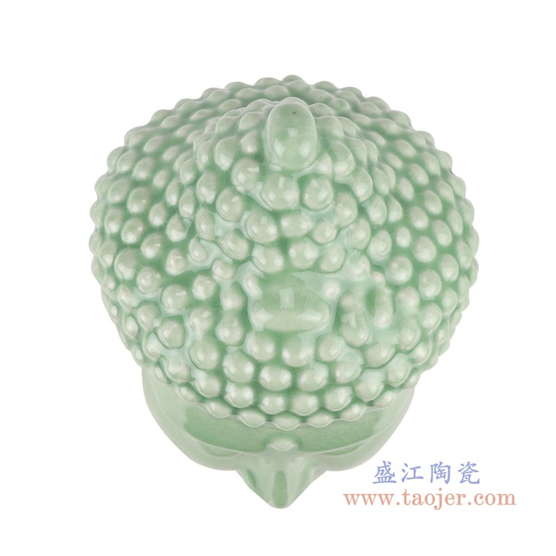 颜色釉豆青雕刻佛头佛像;产品编号:RZSo01 产品尺寸(单位cm): 高:33直径:20.6口径:底径:13重量:3.1KG