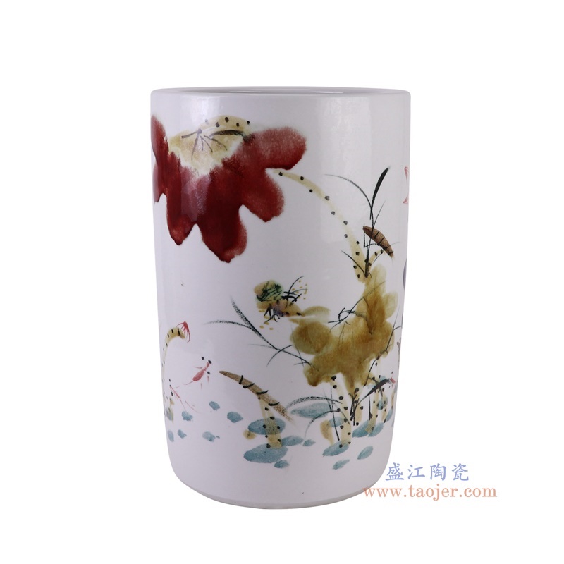 窑变粉彩荷花箭筒伞筒直筒缸,产品编号:RZTH03 产品尺寸(单位cm): 高44.5直径28.3口径底径重量11.35KG