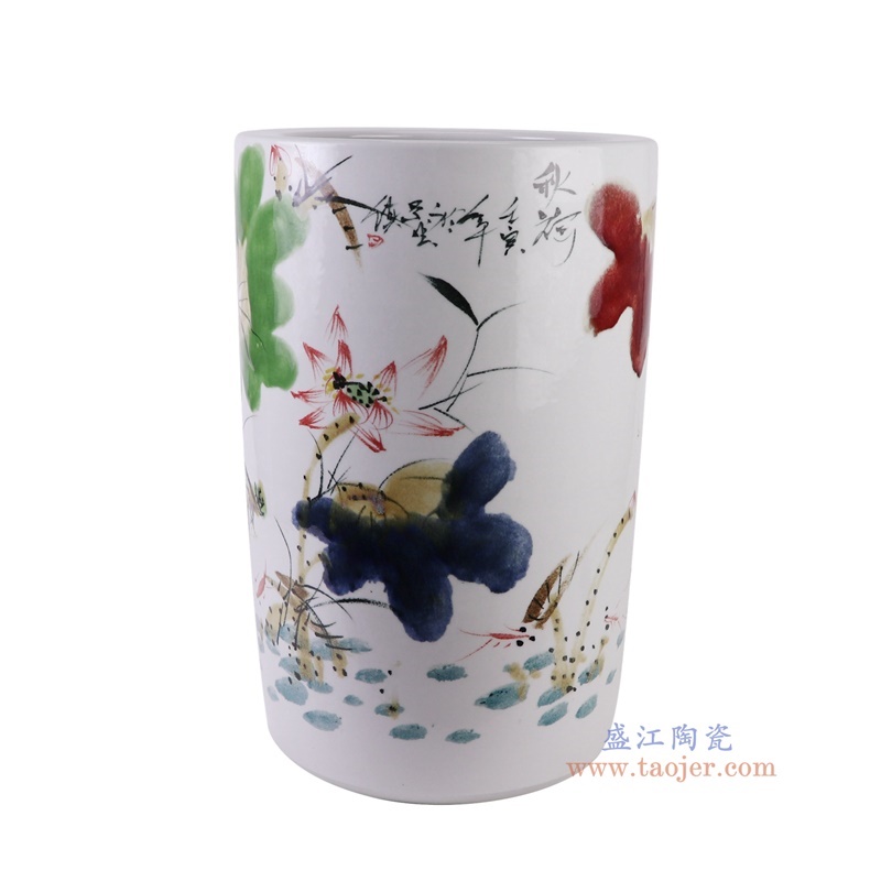 窑变粉彩荷花箭筒伞筒直筒缸,产品编号:RZTH03 产品尺寸(单位cm): 高44.5直径28.3口径底径重量11.35KG