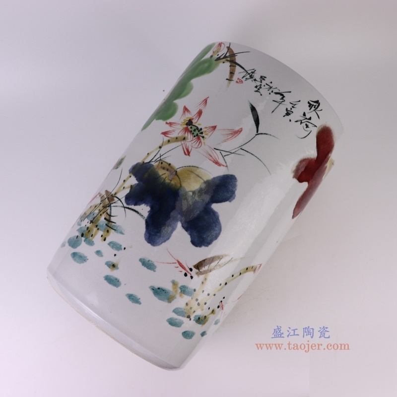 窑变粉彩荷花箭筒伞筒直筒缸,产品编号:RZTH03 产品尺寸(单位cm): 高44.5直径28.3口径底径重量11.35KG