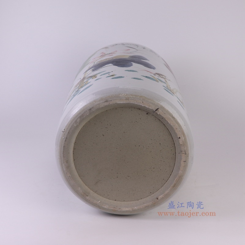 窑变粉彩荷花箭筒伞筒直筒缸,产品编号:RZTH03 产品尺寸(单位cm): 高44.5直径28.3口径底径重量11.35KG