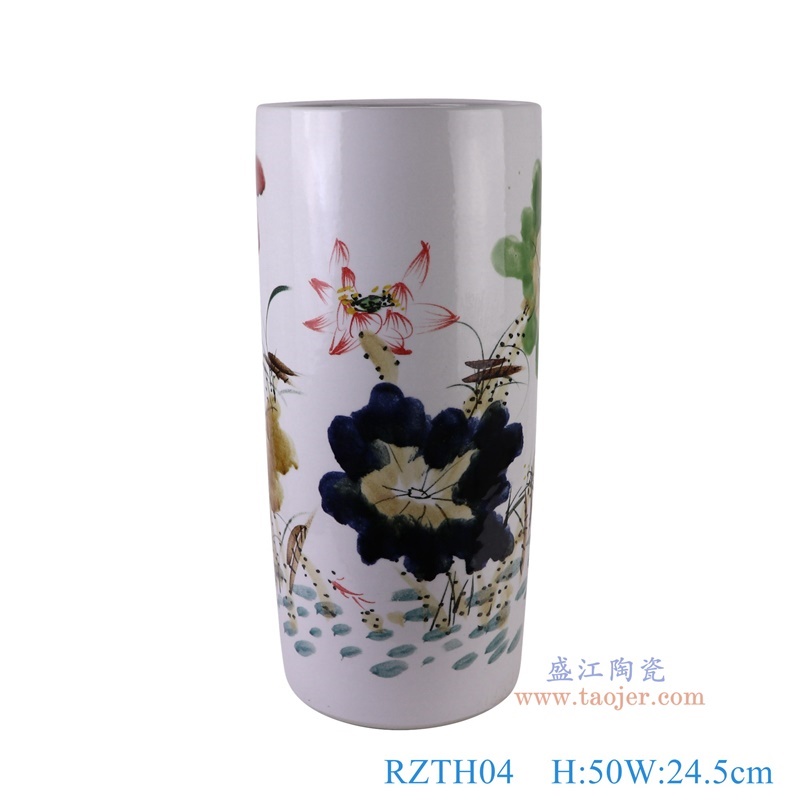窑变粉彩荷花箭筒伞筒直筒,产品编号:RZTH04 产品尺寸(单位cm): 高50直径24.5口径底径重量10KG