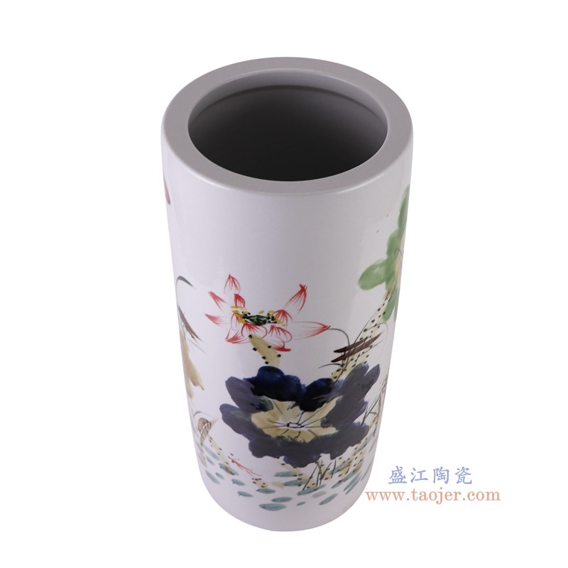 窑变粉彩荷花箭筒伞筒直筒,产品编号:RZTH04 产品尺寸(单位cm): 高50直径24.5口径底径重量10KG