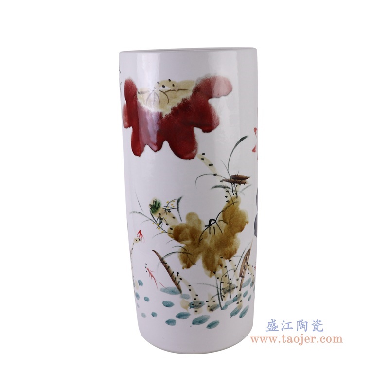 窑变粉彩荷花箭筒伞筒直筒,产品编号:RZTH04 产品尺寸(单位cm): 高50直径24.5口径底径重量10KG