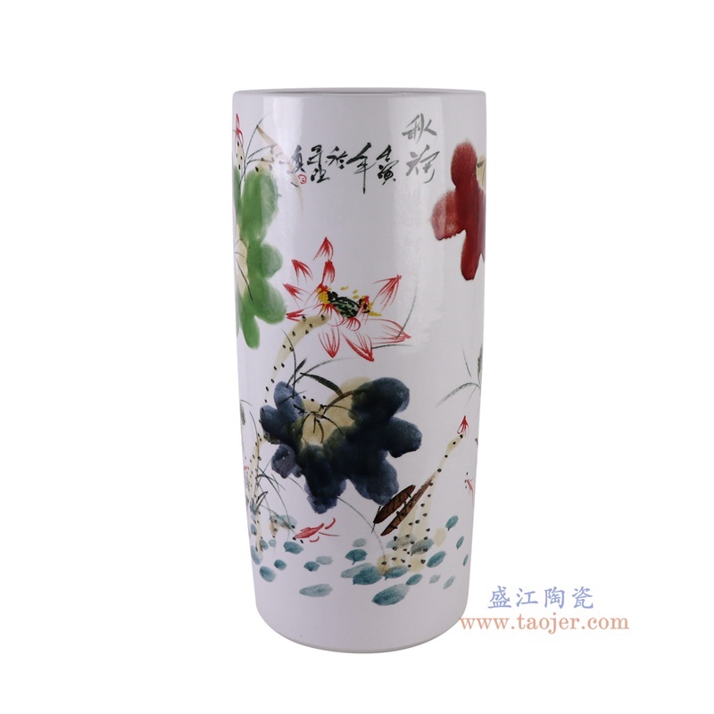 窑变粉彩荷花箭筒伞筒直筒,产品编号:RZTH04 产品尺寸(单位cm): 高50直径24.5口径底径重量10KG