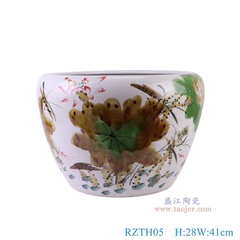 窑变粉彩荷花缸,产品编号:RZTH05 产品尺寸(单位cm): 高28直径41口径底径26.6重量10.8KG