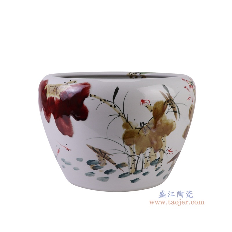 窑变粉彩荷花缸,产品编号:RZTH05 产品尺寸(单位cm): 高28直径41口径底径26.6重量10.8KG