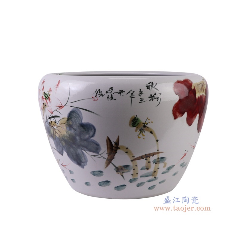窑变粉彩荷花缸,产品编号:RZTH05 产品尺寸(单位cm): 高28直径41口径底径26.6重量10.8KG