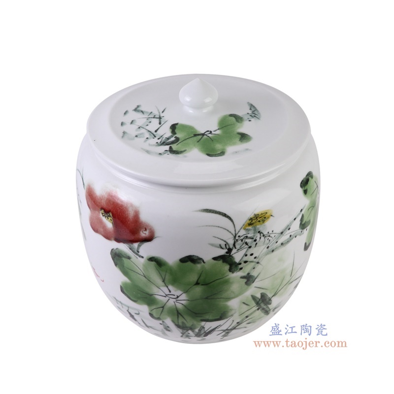 窑变粉彩荷花米缸西瓜缸,产品编号:RZTH07 产品尺寸(单位cm): 高30.5直径28.5口径底径20.5重量7.25KG