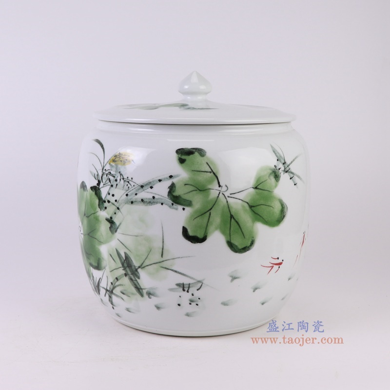 窑变粉彩荷花米缸西瓜缸,产品编号:RZTH07 产品尺寸(单位cm): 高30.5直径28.5口径底径20.5重量7.25KG