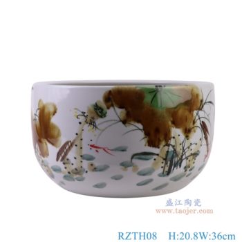 RZTH08   窑变粉彩荷花缸水浅，    高20.8直径36口径底径24重量7.85KG
