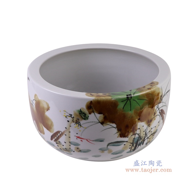 窑变粉彩荷花缸水浅,产品编号:RZTH08 产品尺寸(单位cm): 高20.8直径36口径底径24重量7.85KG