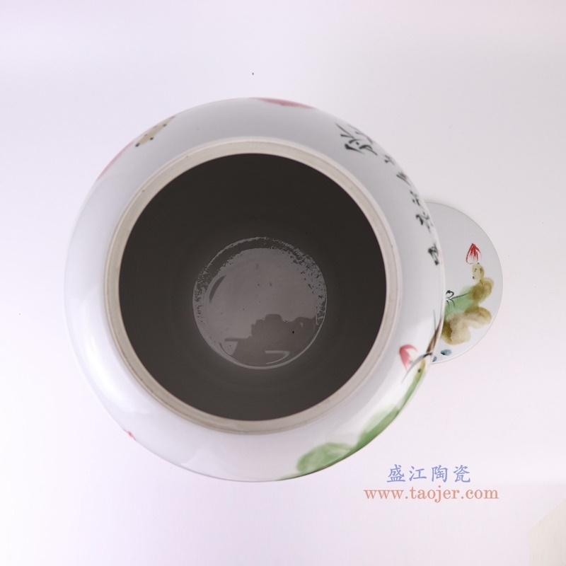 窑变粉彩荷花米缸冬瓜罐,产品编号:RZTH09 产品尺寸(单位cm): 高50直径33.5口径底径21重量12.45KG