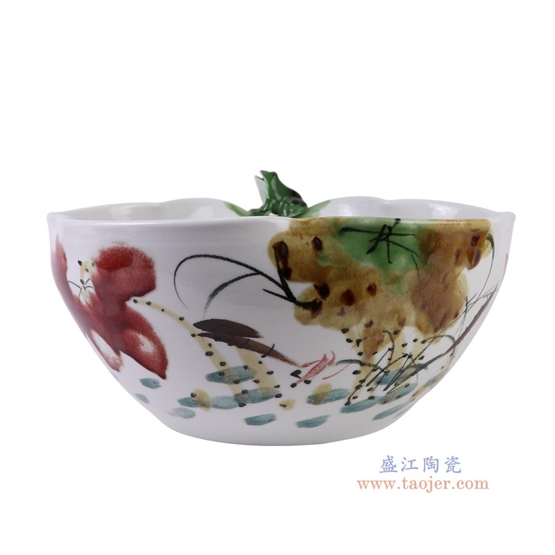 窑变粉彩雕刻青蛙异形荷花缸水浅,产品编号:RZTH10 产品尺寸(单位cm): 高20.5直径40口径底径19.5重量4.95KG