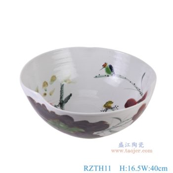 RZTH12   窑变粉彩异形荷花缸水浅，   高16.5直径40口径底径22重量4.95KG