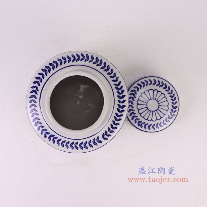 青花竖纹直筒茶叶罐小号,产品编号:RZTo53-A-S 产品尺寸(单位cm): 高16直径15.3口径底径重量1.1KG