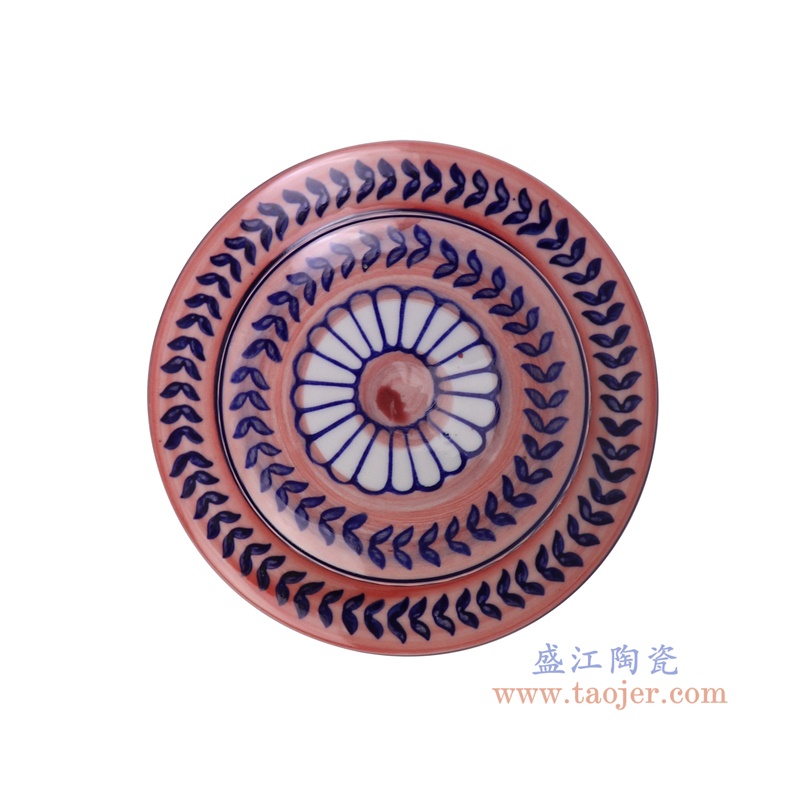 青花蓝红相间竖纹直筒茶叶罐小号,产品编号:RZTo53-B-S 产品尺寸(单位cm): 高16直径15.3口径底径重量1.1KG