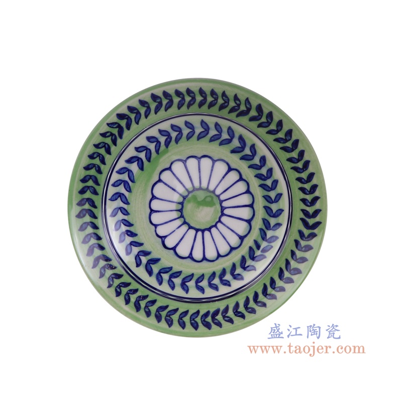 青花蓝绿相间竖纹直筒茶叶罐小号,产品编号:RZTo53-D-S 产品尺寸(单位cm): 高16直径15.3口径底径重量1.1KG