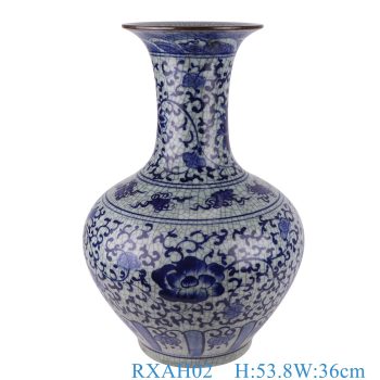 RXAH02   仿古开片青花缠枝莲赏瓶，     高53.8直径36口径16.2底径19重量12.45KG
