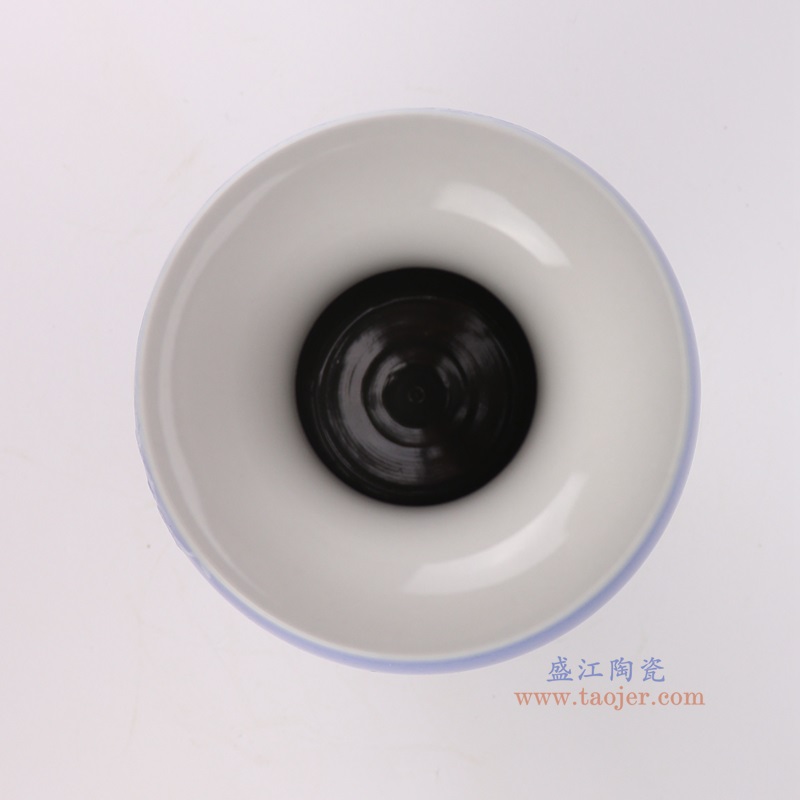颜色釉蓝底雕刻白梅花鸟鱼尾瓶,产品编号:RXAI01 产品尺寸(单位cm): 高27.9直径14..7口径19底径9.8重量1.5KG