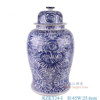 RZKT24-I    青花牡丹花卉将军罐    高45直径25.6口径底径22重量5.15KG