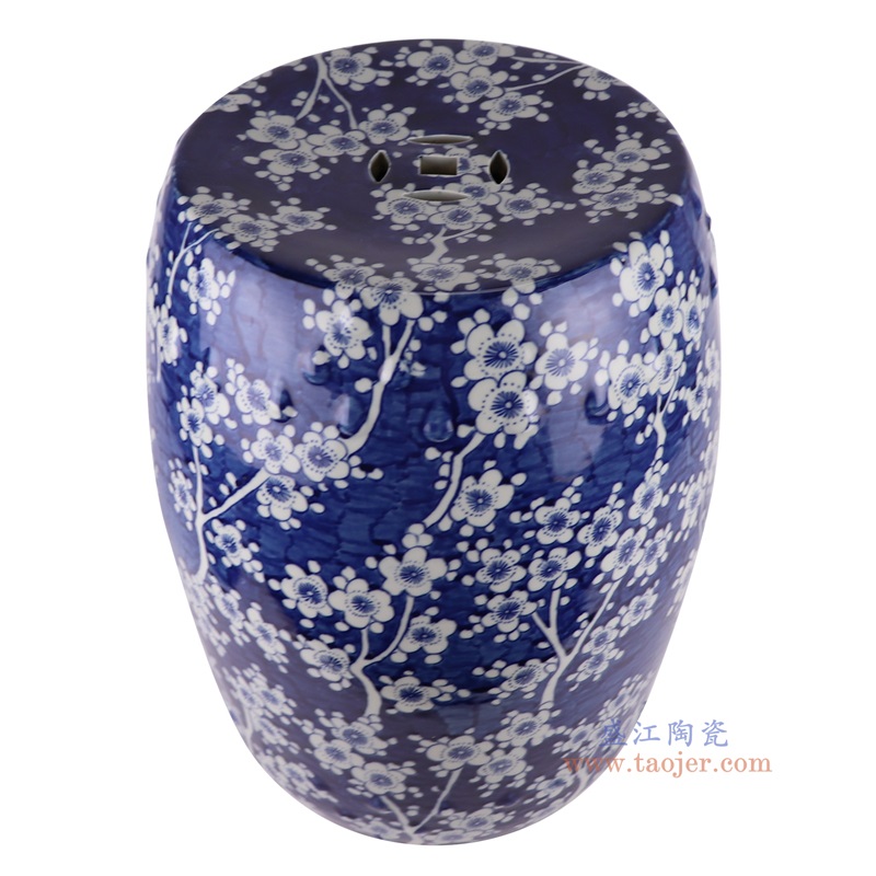 青花冰梅凳子凉墩,产品编号:RZMA27 产品尺寸(单位cm): 高46直径36.4口径12底径29重量10.65KG