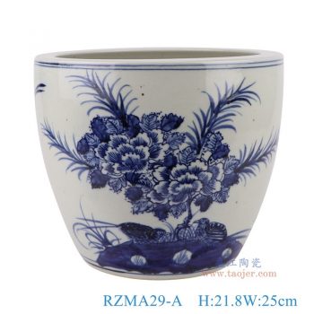 RZMA29-A   青花花鸟小缸花盆     高21.8直径25口径19.7底径16.2重量3.5KG