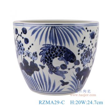 RZMA29-C    青花鱼藻纹小缸花盆，    高20直径24.7口径底径15.6重量3.25KG