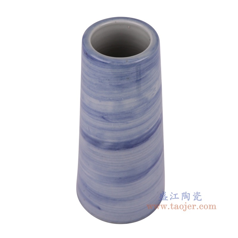 RZPI74   青花线条纹直筒小花瓶侧面图