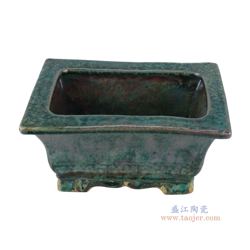 开片窑变绿釉长方形花盆香炉，产品编号：RZSP46       产品尺寸(单位cm):  高12.7直径23.5口径15底径长17.2宽10.3重量1.95KG