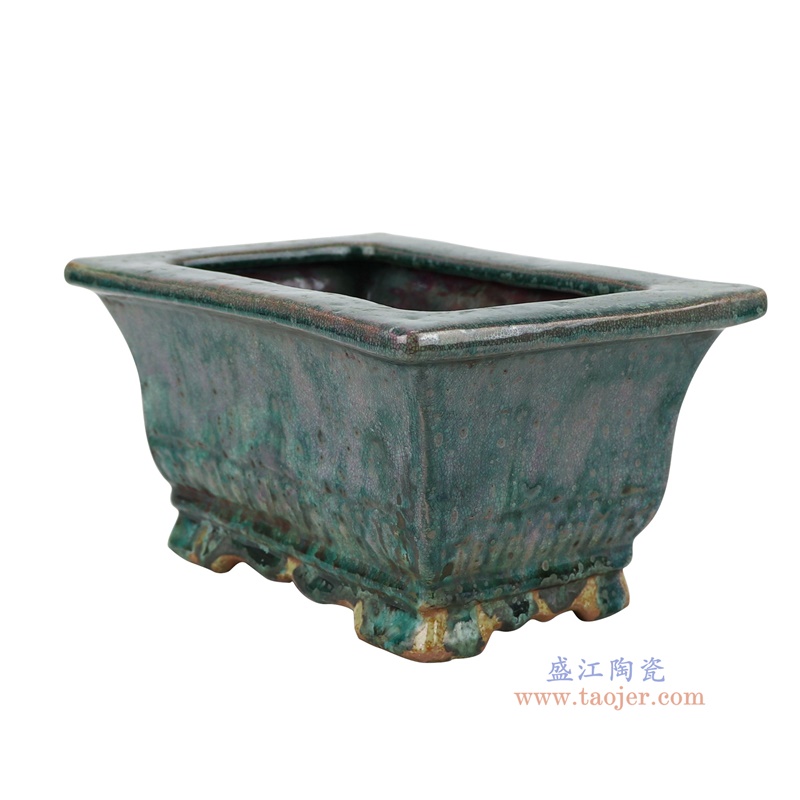 开片窑变绿釉长方形花盆香炉，产品编号：RZSP46       产品尺寸(单位cm):  高12.7直径23.5口径15底径长17.2宽10.3重量1.95KG