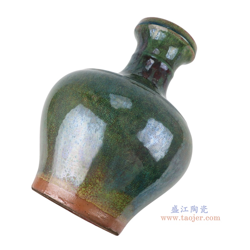 开片窑变绿釉竹节瓶，产品编号：RZSP47       产品尺寸(单位cm):  高34.5直径25.5口径14底径14.7重量3.25KG