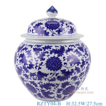 RZTY04-B  青花缠枝莲将军罐将军坛， 高32.5直径27.5口径21.5底径15.2重量3.45KG