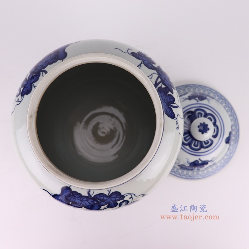 青花葫芦纹将军罐，产品编号：RZTY07-A       产品尺寸(单位cm):  高34.5直径22.3口径底径13.7重量4.15KG