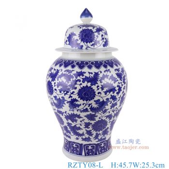 RZTY08-L    青花缠枝莲将军罐大号，   高45.7直径25.3口径底径15.8重量5.1KG