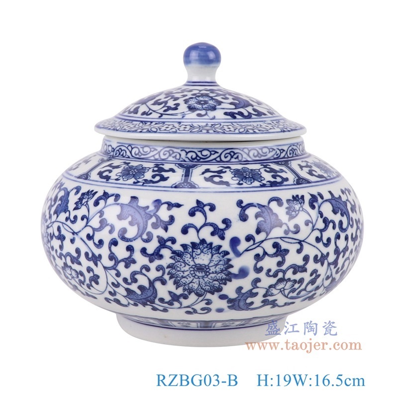 青花缠枝莲将军坛茶叶罐正面图