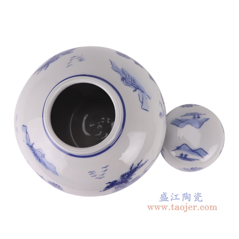 青花山水宝珠坛俯视图