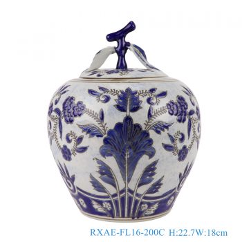 RXAE-FL16-200C     青花花卉苹果罐，    高22.7直径18口径6.2底径10.8重量1.25KG