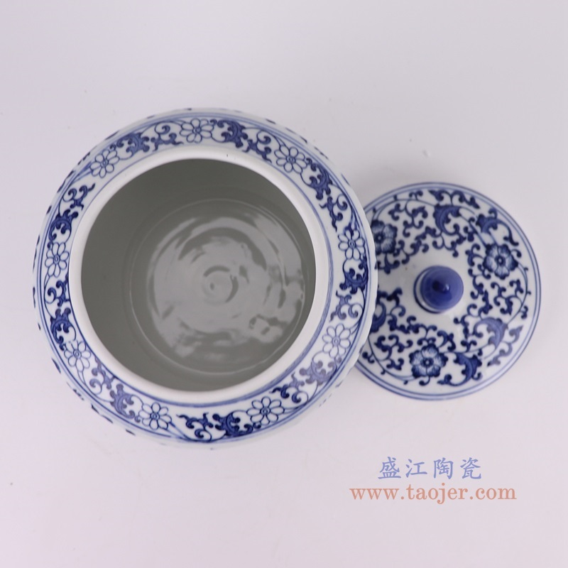 青花缠枝莲茶叶罐俯视图