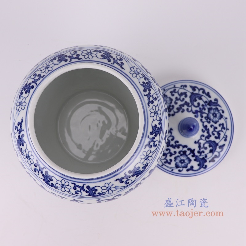 青花缠枝莲茶叶罐俯视图