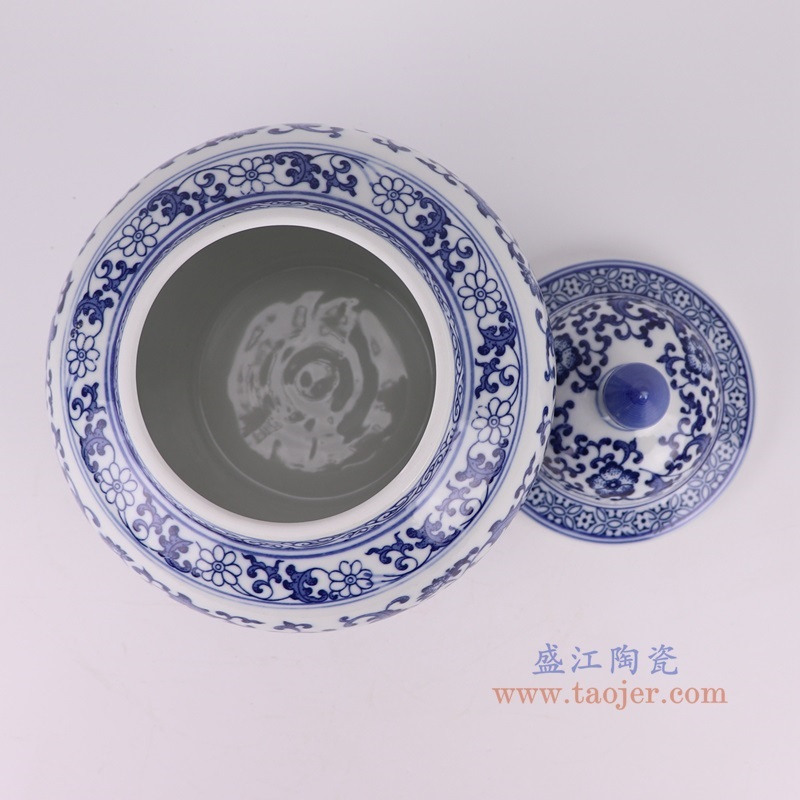 青花缠枝莲茶叶罐俯视图