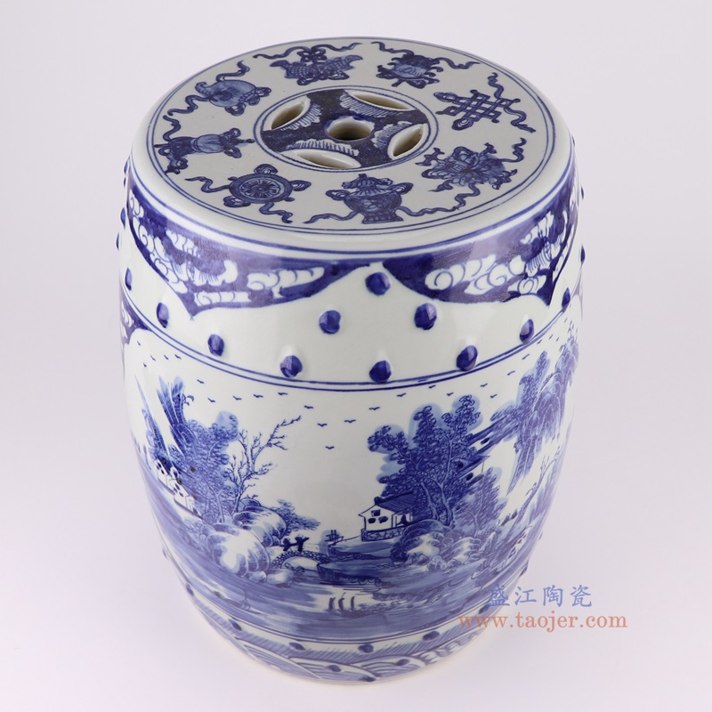 青花山水鼓凳凉墩俯视图