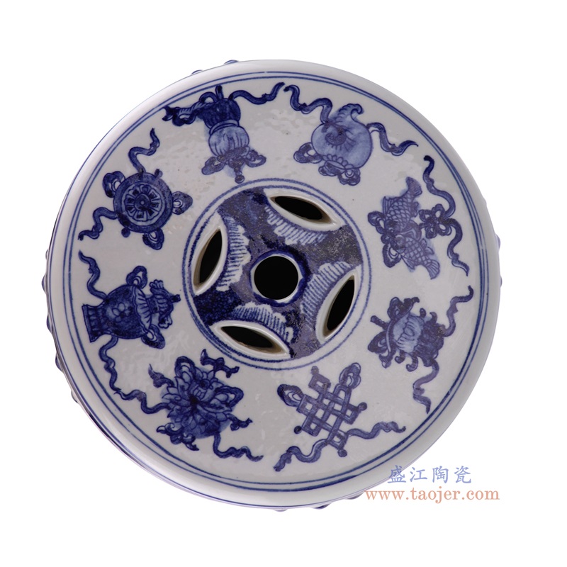 青花山水鼓凳凉墩顶部图