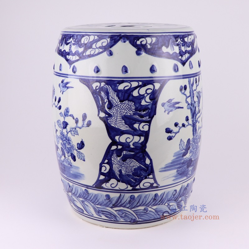 青花开窗锦鸡花鸟鼓凳凉墩侧面图